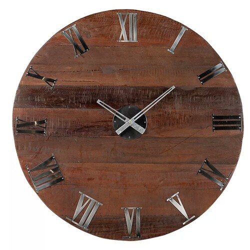 Casa Padrino Luxus Wanduhr Braun / Silber  79 cm - Gro�e runde Holz Wanduhr mit r�mischen Ziffern