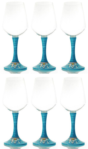 Casa Padrino Luxus Weinglas 6er Set Hellblau / Mehrfarbig H. 23,5 cm - Handgefertigte & handbemalte Weinglser - Hotel & Restaurant Accessoires - Luxus Qualitt - Made in Italy