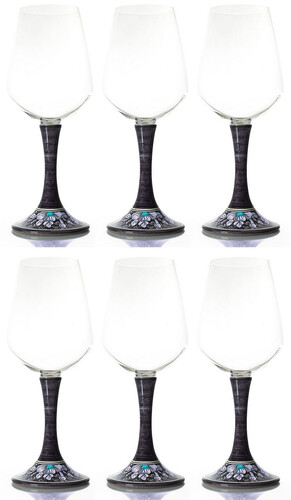 Casa Padrino Luxus Weinglas 6er Set Schwarz / Mehrfarbig H. 23,5 cm - Handgefertigte & handbemalte Weingl�ser - Hotel & Restaurant Accessoires - Luxus Qualit�t - Made in Italy