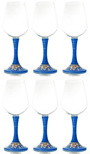 Casa Padrino Luxus Weinglas 6er Set Blau / Mehrfarbig H. 23,5 cm - Handgefertigte & handbemalte Weingl�ser - Hotel & Restaurant Accessoires - Luxus Qualit�t - Made in Italy
