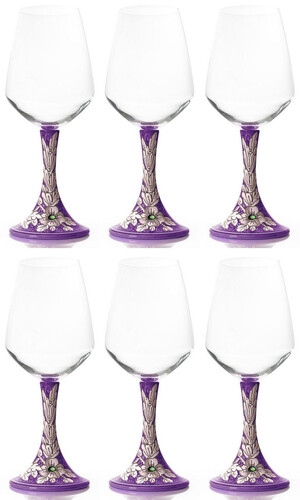 Casa Padrino Luxus Keramik Weinglas 6er Set Lila / Mehrfarbig H. 23,5 cm - Handgefertigte & handbemalte Weingl�ser - Hotel & Restaurant Accessoires - Luxus Qualit�t - Made in Italy