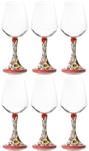 Casa Padrino Luxus Keramik Weinglas 6er Set Rot / Mehrfarbig H. 23,5 cm - Handgefertigte & handbemalte Weingl�ser - Hotel & Restaurant Accessoires - Luxus Qualit�t - Made in Italy