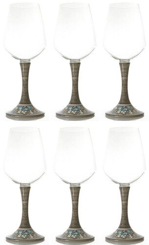 Casa Padrino Luxus Weinglas 6er Set Braun / Mehrfarbig H. 23,5 cm - Handgefertigte & handbemalte Weingl�ser - Hotel & Restaurant Accessoires - Luxus Qualit�t - Made in Italy