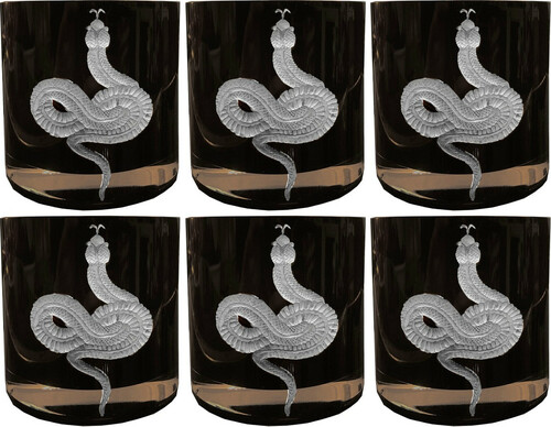 Casa Padrino Luxus Whisky Glas 6er Set Schlange Schwarz / Silber  8 x H. 9 cm - Handgefertigte und handgravierte Whiskygl�ser - Hotel & Restaurant Accessoires - Luxus Qualit�t