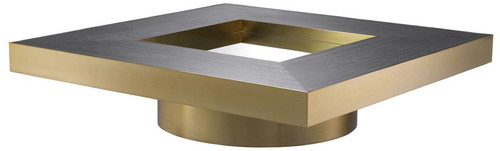 Casa Padrino Luxus Wohnzimmer Couchtisch Anthrazitgrau / Messingfarben 120 x 120 x H. 29,5 cm - Moderner quadratischer Wohnzimmertisch mit Spiegelglas - Luxus Wohnzimmer M�bel