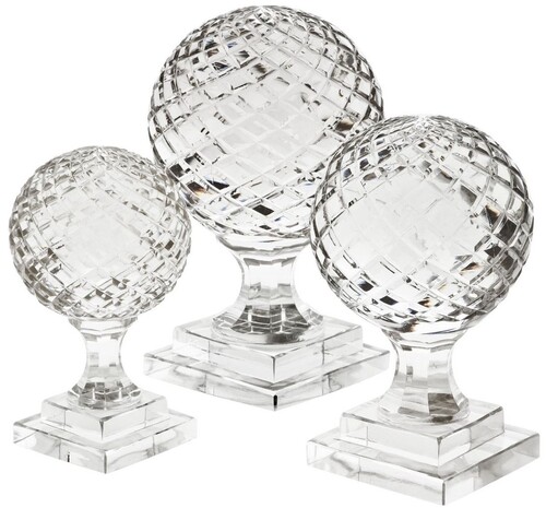 Casa Padrino Luxus Deko Glaskugeln Set - 3 Kugeln mit Sockel - Schreibtisch Deko - Wohnzimmer Deko - Luxus Kollektion