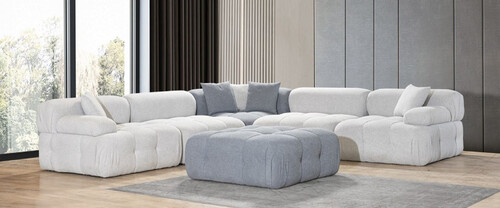 Casa Padrino Luxus Wohnzimmer Ecksofa mit Hocker Hellgrau / Grau 295 x 295 x H. 70 cm - Modulares 6 Teiliges Sofa - Hotel Sofa - Wohnzimmer M�bel - Hotel M�bel - Luxus M�bel