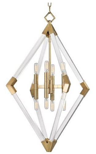 Casa Padrino Luxus H�ngeleuchte Antik Messingfarben 59,7 x 59,7 x H. 83,8 cm - Pendelleuchte mit Acryl-Diamantrahmen und Metallakzenten