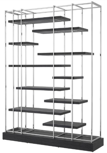 Casa Padrino Luxus Regalschrank Schwarz / Silber 166 x 45 x H. 222 cm - Wohnzimmerschrank - Luxus M�bel