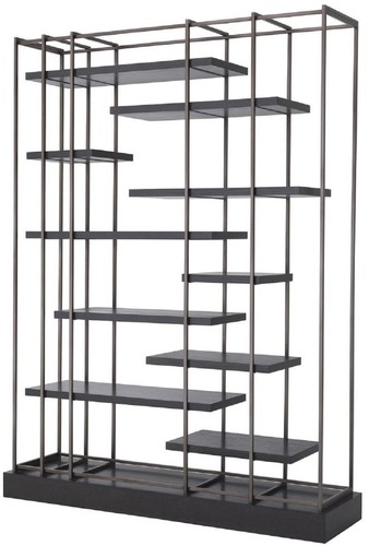 Casa Padrino Luxus Regalschrank Schwarz / Bronze 166 x 45 x H. 222 cm - B�cherschrank - Wohnzimmerschrank - B�roschrank