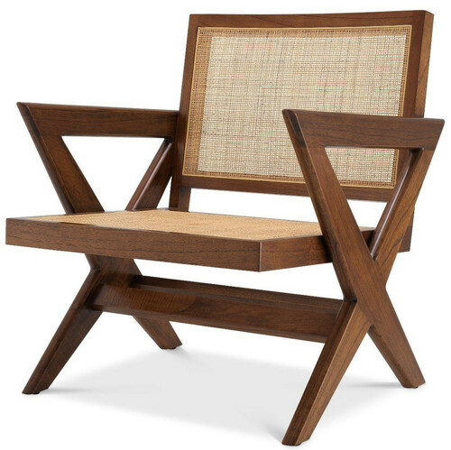 Casa Padrino Luxus Wohnzimmer Sessel Braun / Naturfarben 75 x 74 x H. 88 cm - Massivholz Sessel mit Rattangeflecht - Luxus M�bel