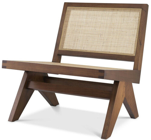 Casa Padrino Luxus Wohnzimmer Sessel Braun / Naturfarben 69,5 x 74 x H. 76 cm - Massivholz Sessel mit Rattangeflecht - Luxus M�bel