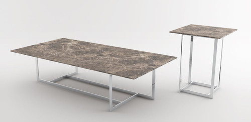 Casa Padrino Luxus Wohnzimmer Set Silber / Braun - 1 Couchtisch mit Marmorplatte & 1 Beistelltisch mit Marmorplatte - Wohnzimmerm�bel - Luxus Qualit�t