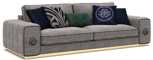 Casa Padrino Luxus Wohnzimmer Sofa Grau / Schwarz / Gold 260 x 100 x H. 65 cm - Edle Wohnzimmer M�bel - Luxus M�bel