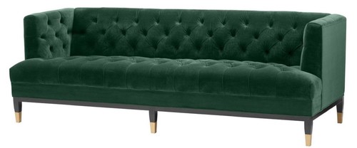 Casa Padrino Luxus Wohnzimmer Sofa Gr�n / Schwarz / Messingfarben 230 x 85 x H. 79 cm - Chesterfield Samtsofa
