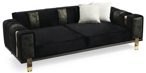 Casa Padrino Luxus Wohnzimmer Sofa mit verstellbarer R�ckenlehne Schwarz / Gold 223 x 93 x H. 76 cm - Wohnzimmer M�bel - Luxus M�bel