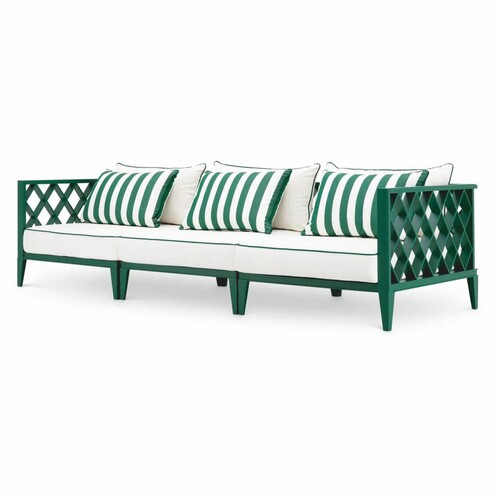 Casa Padrino Luxus Garten Sofa Gr�n / Wei� 275,5 cm - Outdoor Garten M�bel