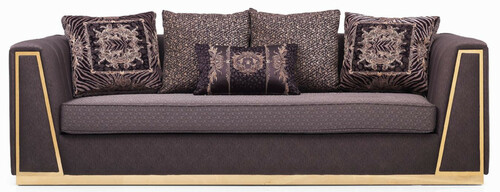 Casa Padrino Luxus Wohnzimmer Sofa mit dekorativen Kissen Lila / Gold 240 x 92 x H. 78 cm - Luxus Wohnzimmer M�bel