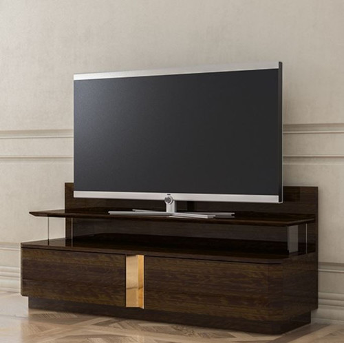 Casa Padrino Luxus Wohnzimmer TV Schrank mit 2 Schubladen Braun / Gold 150 x 50 x H. 67 cm - Edle Wohnzimmer M�bel - Luxus Qualit�t