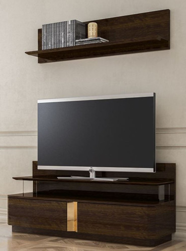 Casa Padrino Luxus Wohnzimmer TV Schrank Set Braun / Gold - 1 TV Schrank & 1 Wandregal - Edles Wohnzimmer M�bel Set - Luxus Qualit�t