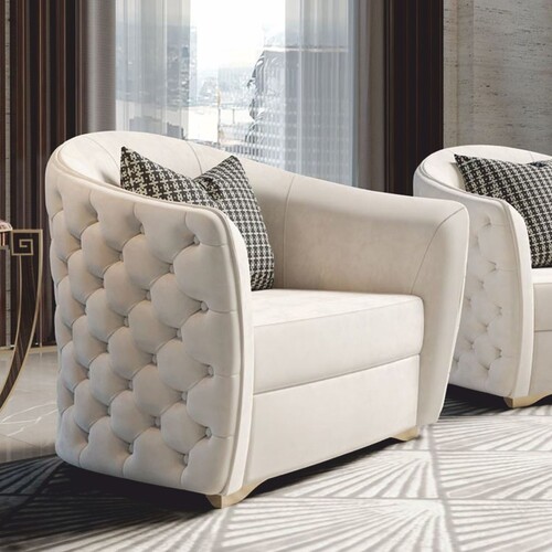 Casa Padrino Luxus Chesterfield Hotel Sessel Grau / Gold 114 cm - Made in Italy