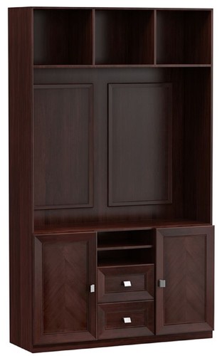 Casa Padrino Luxus Wohnzimmerschrank mit 2 T�ren und 2 Schubladen Dunkelbraun / Silber 135,8 x 44,2 x H. 225,6 cm - Luxus Wohnzimmerm�bel