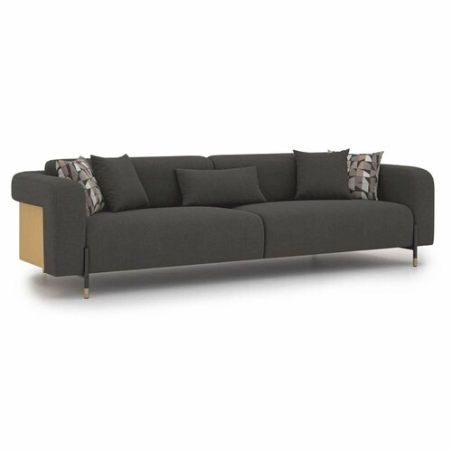Casa Padrino Luxus Wohzimmer & Hotel Sofa Grau / Naturfarben / Messing 250 cm - Luxus M�bel