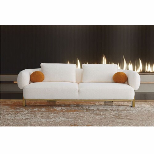 Casa Padrino Luxus Wohzimmer & Hotel Sofa Wei� / Gold 250 cm - Luxus M�bel