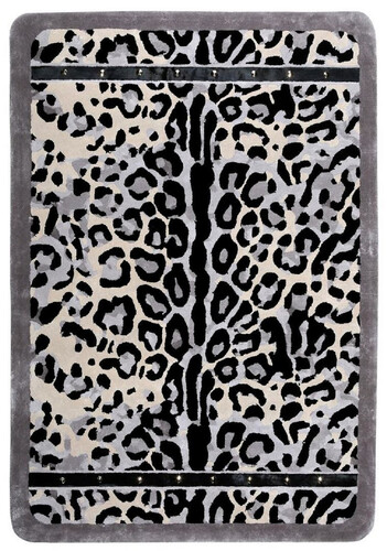 Casa Padrino Luxus Teppich mit Leoparden Design Grau / Creme / Schwarz 160 x 230 cm - Rechteckiger Wohnzimmer Teppich - Moderner Schlafzimmer Teppich - Luxus Interior - Luxus Qualit�t