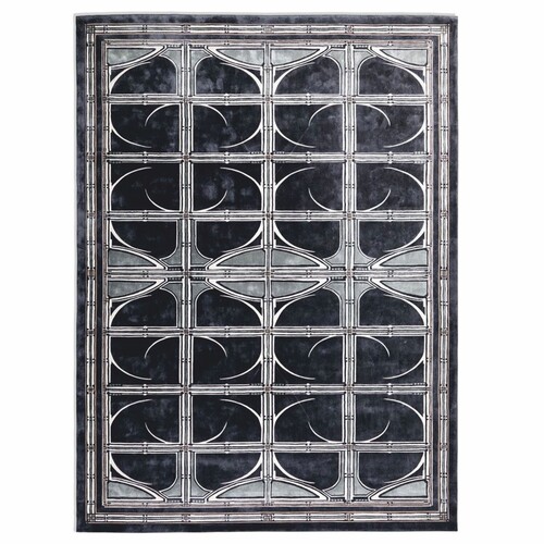 Casa Padrino Luxus Wollteppich Schwarz / Grau / Wei� - Verschiedene Gr��en