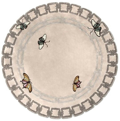 Casa Padrino Luxus Wollteppich Schmetterlinge Mehrfarbig  200 cm - Runder Design Teppich - Handgetufteter Wohnzimmer Woll Teppich - Luxus Qualit�t