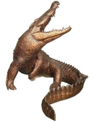 Casa Padrino Luxus XXL Bronze Deko Skulptur Krokodil 127 x 145 x H. 114 cm - Lebensgroe Bronze Figur - Bronze Tierfigur - XXL Garten Skulptur - Luxus Garten Deko