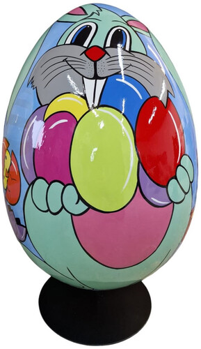 Casa Padrino Luxus XXL Deko Osterei mit St�nder Bunt / Schwarz 75-95 cm