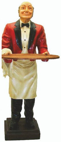 Casa Padrino Luxus XXL Deko Skulptur Buttler Mehrfarbig H. 180 cm - XXL Deko Kellner Figur - Restaurant & Gastronomie Deko Accessoires