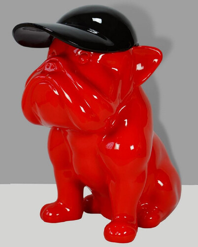 Casa Padrino Luxus XXL Deko Skulptur Hund Bulldogge Rot / Schwarz H. 100 cm - Gro�e Deko Figur - XXL Wohnzimmer Deko - XXL Garten Deko