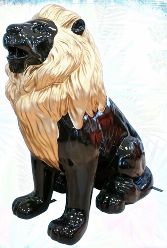 Casa Padrino XXL Deko Skulptur L�we Schwarz / Gold H. 143 cm