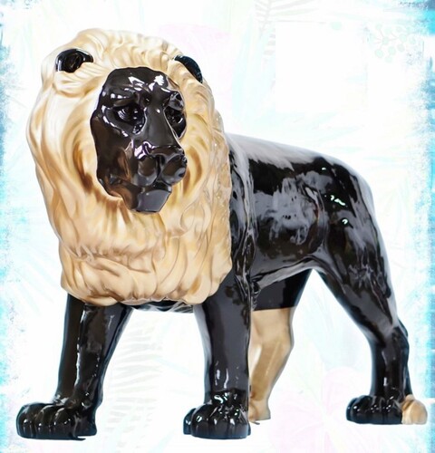 Casa Padrino XXL Deko Skulptur L�we Schwarz / Gold 185 cm