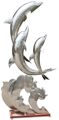 Casa Padrino Luxus XXL Garten Deko Skulptur Delfine Silber H. 300 cm - Riesige XXL Garten Deko Edelstahl Figur - XXL Edelstahl Tierfigur - XXL Edelstahl Garten Skulpturen