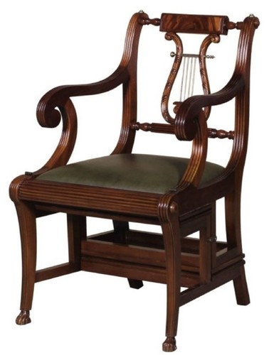 Casa Padrino Barock Leiterstuhl mit Echtleder Dunkelbraun / Gr�n 61,3 x 59,1 x H. 87,8 cm - Mahagoni Stuhl mit Armlehnen - Barockm�bel