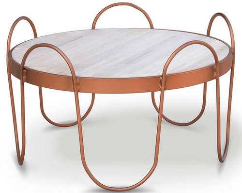 Casa Padrino Massivholz Couchtisch - Verschiedene Farben & Gr��en - Runder Wohnzimmertisch mit rustikaler Eichenholz Tischplatte und Stahlrahmen - Wohnzimmer M�bel