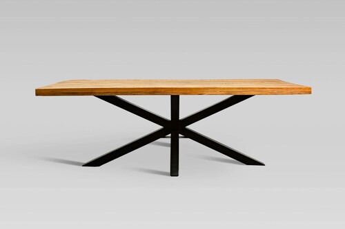 Casa Padrino Massivholz Esstisch Naturfarben / Schwarz 210 x 100 x H. 76 cm - K�chentisch mit Fischgr�tplatte und Spider Gestell