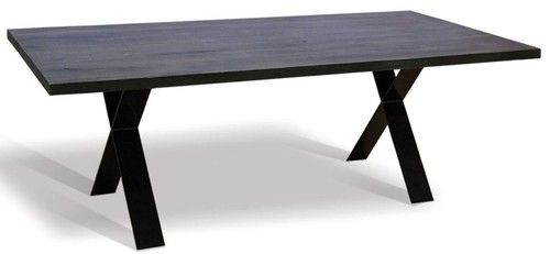 Casa Padrino Luxus Massivholz Esstisch - Verschiedene Gr��en & Farben - K�chentisch mit rustikaler Eichenholz Tischplatte und Metallbeinen - Esszimmer Tisch