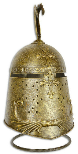 Casa Padrino Metall Ritterhelm mit St�nder Antik Gold 24,2 x 25 x H. 47,5 cm - Mittelalter Deko 