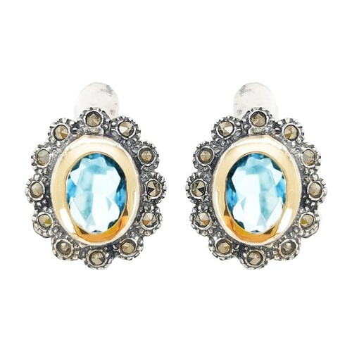 Casa Padrino Ohrringe Blau Markasit aus Silber und Gold