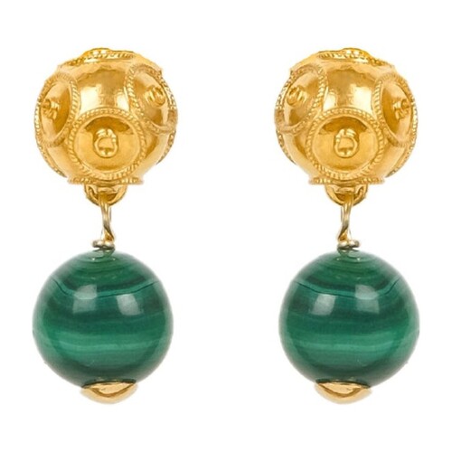Casa Padrino Ohrringe Conta de Viana aus 19,2Kt Gold mit Malachit