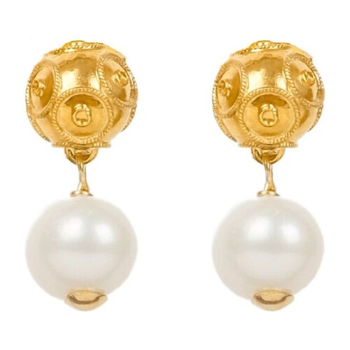 Casa Padrino Ohrringe Conta de Viana aus 19,2Kt Gold mit Perlen