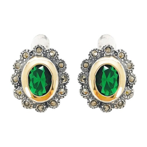 Casa Padrino Ohrringe Gr�n Markasit aus Silber und Gold