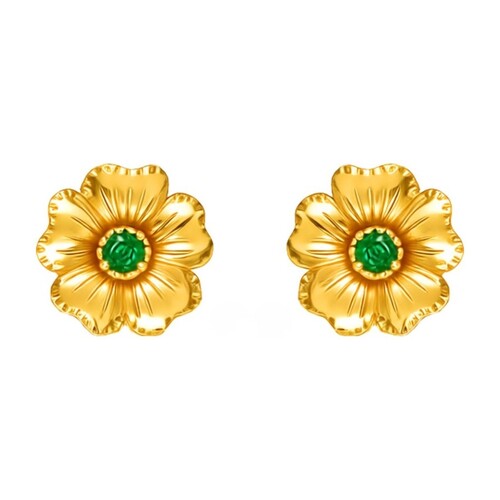 Casa Padrino Ohrringe Kirschbl�te aus 19,2Kt Gold mit Smaragd