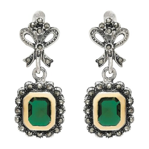Casa Padrino Ohrringe Schleife Gr�n aus Silber und Gold