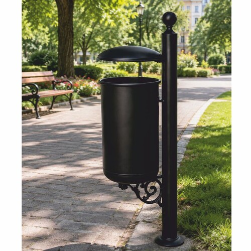 Casa Padrino Jugendstil Park Abfallbeh�lter Schwarz H. 100 cm - Nostalgischer Metall Abfalleimer